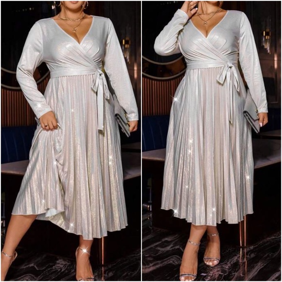 Plus Pleated Evening Formal Holiday Wedding Party Dress - Picture 4 of 4